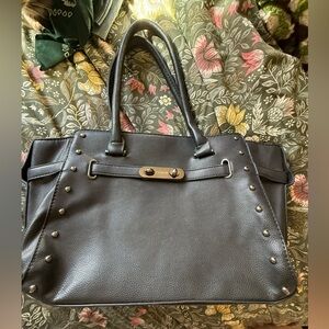 Coach Black Leather Satchel with Stud Accents